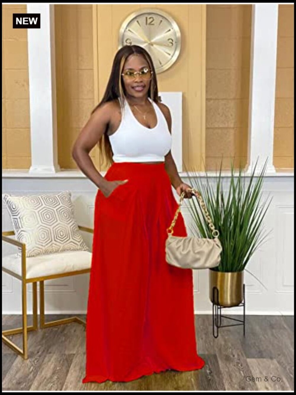 High Waisted Wide Leg Palazzo Pants with Pockets Plus Size - Picture 4 of 7